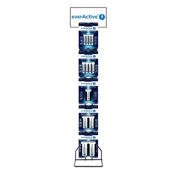 everActive Pro Alkaline 96szt LR6 / AA, 96szt LR03 / AAA, 10szt 6LR61 / 9V, 12szt LR14 / C, 12szt LR20 / D + stojak