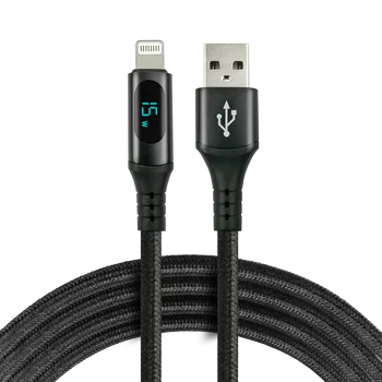 Kabel przewód pleciony USB - Lightning LCD everActive CBB-1IBL 100cm z obsługą szybkiego ładowania do 2,4A czarny