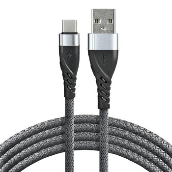 Kabel przewód pleciony USB - USB-C / Typ-C everActive CBB-2CG 200cm z obsługą szybkiego ładowania do 3A szary