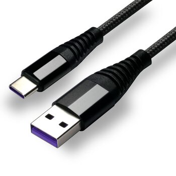 Kabel przewód pleciony USB - USB-C / Typ-C everActive CBB-1CHB 100cm z obsługą szybkiego ładowania do 5A czarny