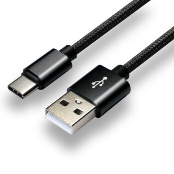 Kabel przewód pleciony USB - USB-C / Typ-C everActive CBB-2CB 200cm z obsługą szybkiego ładowania do 3A czarny