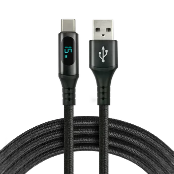 Kabel przewód pleciony USB - USB-C / Typ-C LCD everActive CBB-1CBL 100cm z obsługą szybkiego ładowania do 3A czarny