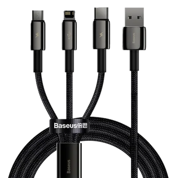 Kabel przewód USB 3w1 - USB-C, Lightning, micro USB 1.5m Baseus Tungsten Gold CAMLTWJ-01 do 3.5A