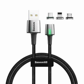 Kabel przewód 3w1 USB - USB-C, Lightning, micro USB magnetyczny 100cm Baseus Zinc TZCAXC-A01 Quick Charge do 3A