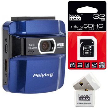 Kamera samochodowa DVR Peiying Exclusive PY0014 + karta microSDHC 32GB + czytnik Goodram