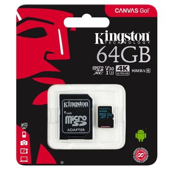 Karta pamięci Kingston Canvas Go microSD (microSDXC) 64GB 90MB/s UHS-I U3 V30 + adapter