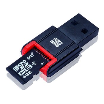 Karta pamięci PQI micro SDHC 4GB + czytnik USB M722
