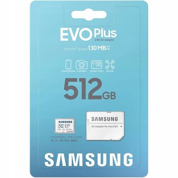 Karta pamięci Samsung EVO PLUS microSDXC 512GB UHS-I U3 A2 V30 class 10 + adapter do SD