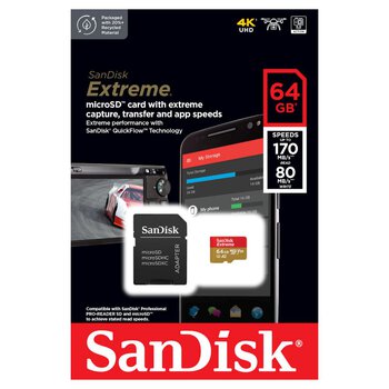 Karta pamięci SanDisk microSD (microSDXC) 64GB Extreme 170/80MB/s UHS-I U3 V30 A2