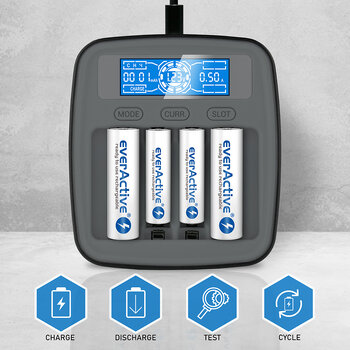Ładowarka akumulatorków USB-C Ni-MH profesjonalna everActive NC-1000M v2
