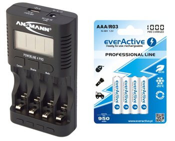 ładowarka Ansmann Powerline 4 PRO + 4 x R03/AAA everActive 1000