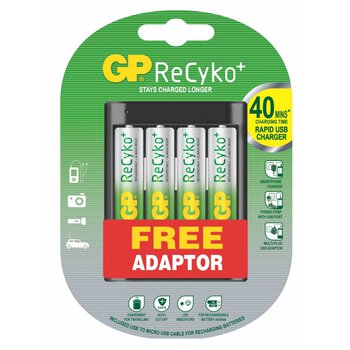 Ładowarka akumulatorków Ni-MH GP U421 + 4 x AA/R6 ReCyko+ 2000mAh + WA22