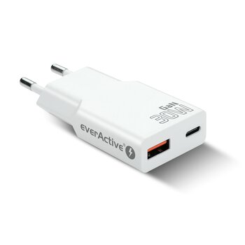 Ładowarka sieciowa everActive GaN SUPER SLIM SC-380Q z gniazdem USB QC3.0 oraz USB-C PD 30W