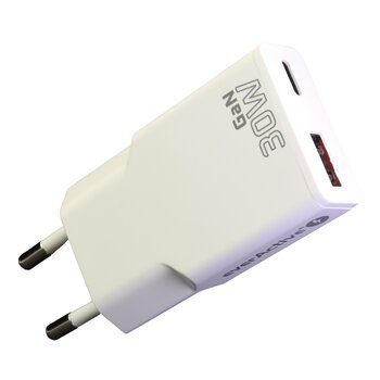 Ładowarka sieciowa everActive GaN SUPER SLIM SC-380Q z gniazdem USB QC3.0 oraz USB-C PD 30W