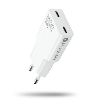 Ładowarka sieciowa everActive GaN SUPER SLIM SC-385Q z dwoma gniazdami USB-C PD 30W