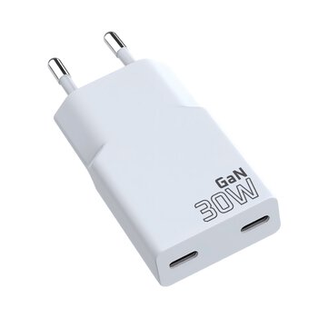Ładowarka sieciowa everActive GaN SUPER SLIM SC-385Q z dwoma gniazdami USB-C PD 30W