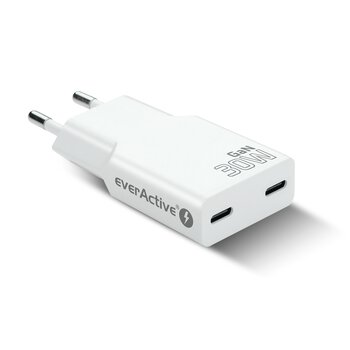 Ładowarka sieciowa everActive GaN SUPER SLIM SC-385Q z dwoma gniazdami USB-C PD 30W