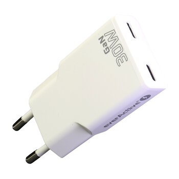 Ładowarka sieciowa everActive GaN SUPER SLIM SC-385Q z dwoma gniazdami USB-C PD 30W