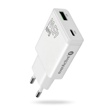Ładowarka sieciowa everActive GaN SUPER SLIM SC-460Q z gniazdem USB QC3.0 oraz USB-C PD 45W