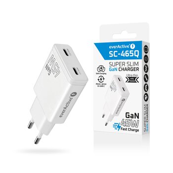 Ładowarka sieciowa everActive GaN SUPER SLIM SC-465Q z dwoma gniazdami USB-C PD 45W