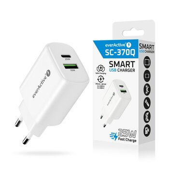 Ładowarka sieciowa everActive SC-370Q z gniazdem USB QC3.0 oraz USB-C PD PPS 25W
