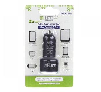 ładowarka USB samochodowa 2A M-Life ML0001 z dwoma gniazdami USB