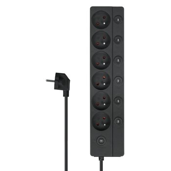 Listwa ochronna DPM z wyłącznikami - 6 gniazd AC 1,4m biało-szara Listwa ochronna DPM z wyłącznikami - 6 gniazd AC 1,4m biało-szara