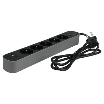 Listwa ochronna DPM z wyłącznikiem - 5 gniazda AC, 1x USB-A, 1x USB-C 1,5M szara 