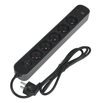 Listwa ochronna DPM z wyłącznikiem - 5 gniazda AC, 1x USB-A, 1x USB-C 1,5M szara 