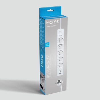 Listwa zasilająca MORRE M407 - 5 gniazd, USB-A 12W, 2xUSB-C 12W 1,5m