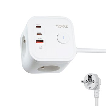 Przedłużacz siec CUBE 3G 2xUSB-C biała MORRE M404