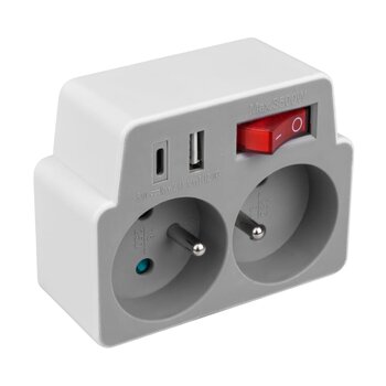 Rozgałęźnik 2 gniazda z uziem i wył + 2x USB DPM