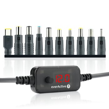 Uniwersalny zasilacz, selektor napięcia USB-C PD - DC 5V, 9V, 12V, 15V, 20V, 10 wtyków, everActive AD-PD65