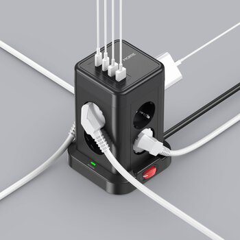 Wieżowa listwa zasilająca MORRE M413 12w1, 8 gniazd, 2x USB-C 15 W, 2x USB-A 12W, 2 m