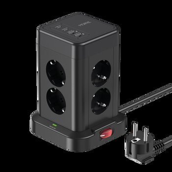 Wieżowa listwa zasilająca MORRE M413 12w1, 8 gniazd, 2x USB-C 15 W, 2x USB-A 12W, 2 m