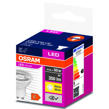 Żarówka LED OSRAM GU10 4,5W LED VALUE Biała Ciepła 2700k (kąt świecenia 36 stopni)