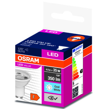 Żarówka LED OSRAM GU10 4,5W LED VALUE Naturalna 4000k (kąt świecenia 120 stopni)