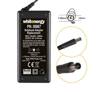 Zasilacz WhitEnergy do laptopów HP 19V 4.74A 7,4x5,0 mm 90W (05867)