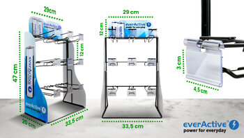 Zestaw baterii everActive Pro Alkaline 480szt LR6, 240szt LR03, 50szt 6LR61 + Ekspozytor / stojak everActive 9 haków 