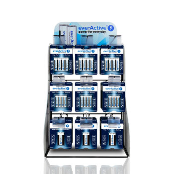 Zestaw baterii everActive Pro Alkaline 480szt LR6, 240szt LR03, 50szt 6LR61 + Ekspozytor / stojak everActive 9 haków 