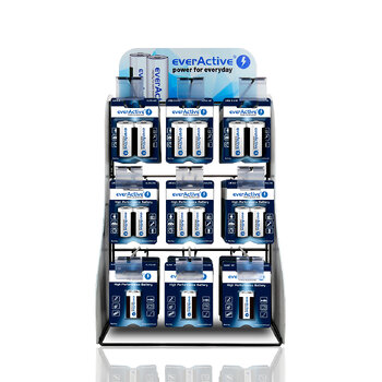 Zestaw baterii everActive Pro Alkaline 96szt LR14, 96szt LR20, 40szt 6LR61 + Ekspozytor / stojak everActive 9 haków 
