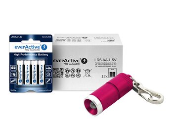 Zestaw everActive Pro Alkaline - 48szt LR6 / AA + latarka-brelok everActive FL-15 (czerwona) 