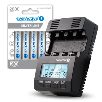 ZESTAW Ładowarka akumulatorków Ni-MH everActive NC-3000 +4x akumulatorki AA / R6 everActive Ni-MH 2000mAh R2U