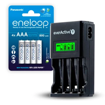 ZESTAW Ładowarka akumulatorków Ni-MH everActive NC-450 + 4x Akumulatorki R03 / AAA Panasonic Eneloop 800mAh