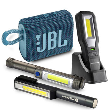 Zestaw latarek warsztatowych everActive WL-200, WL-400, WL-600R + Głośnik Bluetooth JBL GO 3