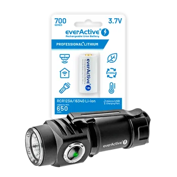 ZESTAW Latarka diodowa LED everActive FL-50R Droppy + Akumulator everActive 16340 3,7V Li-ion 700mAh micro USB