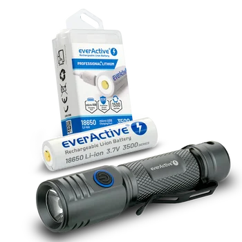 ZESTAW Latarka LED everActive FL-2000R Buddy + Akumulator everActive 18650 3,7V Li-ion 3500mAh micro USB