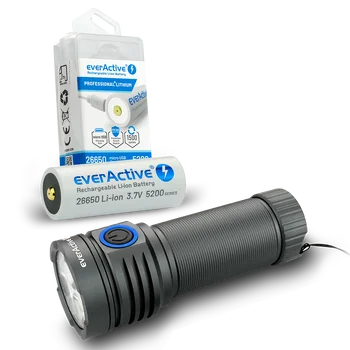 ZESTAW Latarka LED everActive FL-3300R Luminator + Akumulator everActive 26650 3,7V Li-ion 5200mAh micro USB