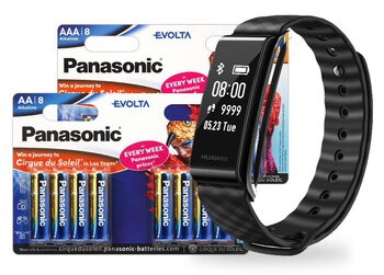 Zestaw Panasonic Evolta - 480 szt LR6 / AA, 480 szt LR03 / AAA + Smartwatch opaska Huawei Color Band A2