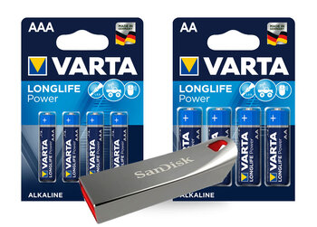 Zestaw Varta Longlife Power - 80szt LR6 / AA, 80szt LR03 / AAA + Pendrive SanDisk 32GB